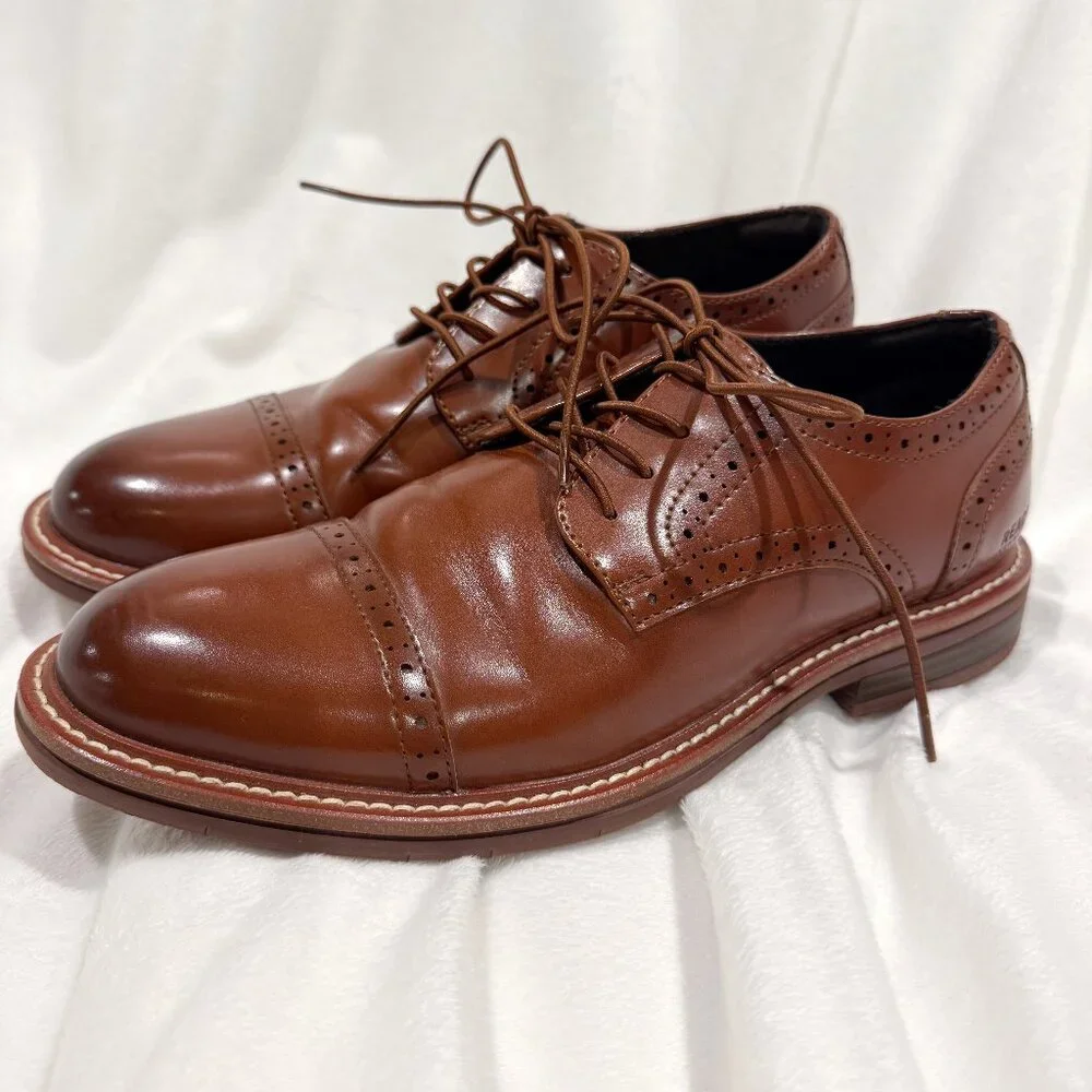 Kenneth Cole Reaction Techni-Cole Comfort Cap Toe Brogue Brown Oxfords 7.5 EUC